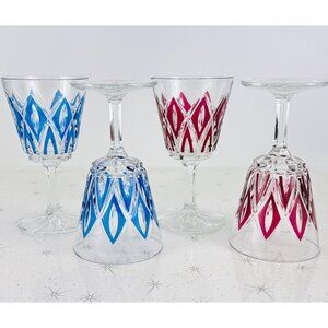Vintage 1950s wine glasses, VCM Reims French cups, Harlequin pattern, set of 4